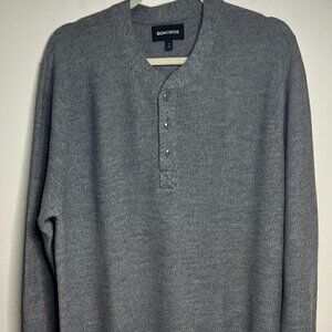 Bonobos Gray Merino Wool Henley Sweater Size XXL in slim